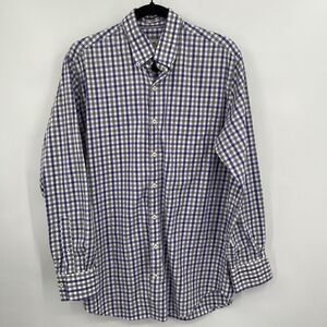 Peter Millar Button-Down Plaid Long Sleeve Collared Blue Green Shirt Size M
